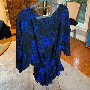 Parker Black/Blue Print Blouse